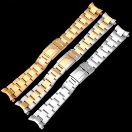-Livraison gratuite pour Rolex Sub Regez 20mm Politis intermédiaire Silver Gold Nouveaux Hommes Curved End Watch Bracelet Bracelet Bande en acier inoxydable