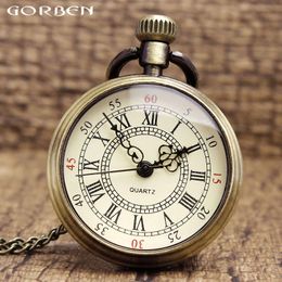 Vintage Bronze Simple Cute Roman Numerals Fullmetal Alchemist Quartz Pocket Watch Men Women Pendant Chain Steampunk Retro Clock