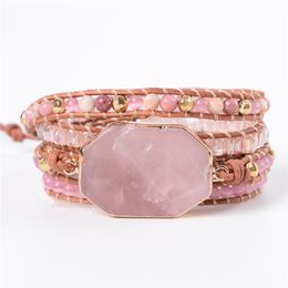 Ygline Natural Stone 5 Wraps Handmade Boho Pink For Women Bracelet Dropshipping J190703