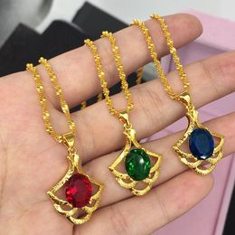 Red/Green/Blue Zircon OVal Cut Pendant Chain Yellow Gold Filled Charm Pendant Necklace For Women Dropshipping