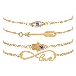 Luxury Design Classic Jewelry Set Fashion Mens Gold Palm Arrow Rhinestone Eye Charm Bracelet