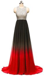 New Sexy 2019 Real Halter Crystals Beads Long Gradient Prom Dresses Chiffon Backless Plus Size Ombre Cocktail Evening Party Gown QC1319