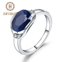 GEM'S BALLET 925 Sterling Silver Engagement Rings 3.24Ct Natural Blue Sapphire Gemstone Ring for Women Fine Jewellery CJ191205