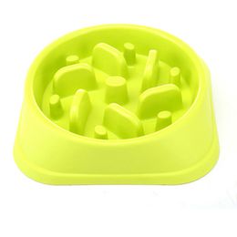 2021 Plastic Pet Feeder Anti Choke Dog Bowl Puppy Cat Slow Down Eatting Feeder Healthy Diet Dish Jungle Design Pink Blue Green