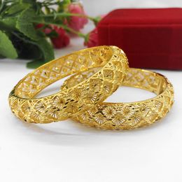 2 Pieces Wholesale Womens Bangle 18k Yellow Gold Filled Hollow Wedding Party Jewellery Bracelet Luxury Femal Gift