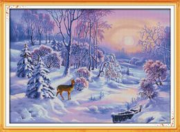 The Beautiful forest snow home decor painting ,Handmade Cross Stitch Embroidery Needlework sets counted print on canvas DMC 14CT /11CT