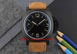 Men's Mechanical Black pvd stainless 442 Movement Counterclockwise Manual winding movement Brown suede strap Diving Mens Watches