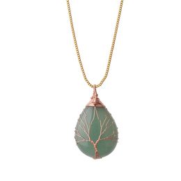 Tree of Life Wire Wrap Water Drop Necklace Pendant Natural Gem Stone DIY Jewellery Making