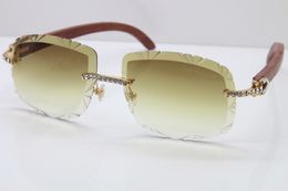 Wholesale-2019 Free Shipping sunglasses men New Carved Lens Wood glasses Smaller Big Stones Sunglasses Frame Unisex