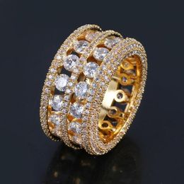 Hip Hop Double row Ring Iced Out Rings Micro Pave Cubic Zircon Promise Diamond Finger Rings Luxury Designer Brand Personality Gift