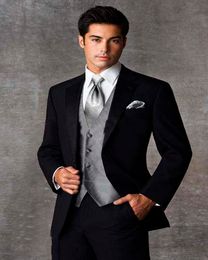 Black Groom Tuxedos Notch Lapel Groomsmen Mens Wedding Suit Prom Suits Custom Made (Jacket+Pants+Vest+Tie)