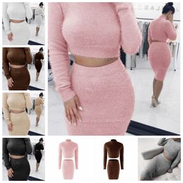 Europe United States autumn/winter 2021 hot style pure Colour header waist long sleeve twinset sweater female fashion Support mixed batch