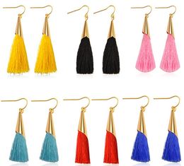 Elegant Tassel Earrings Affordable Gold Dangle Earrings Cotton Thread Multi Colour Fringe Thread Drop Dangle Earrings GB1462