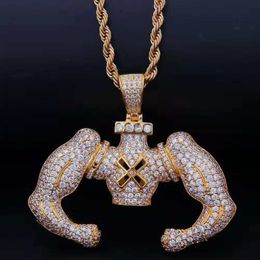 Personality Hip Hop Necklace Jewelry Yellow White Gold CZ Muscle Pendant Necklace for Men Women Nice Gift for Boy Friend