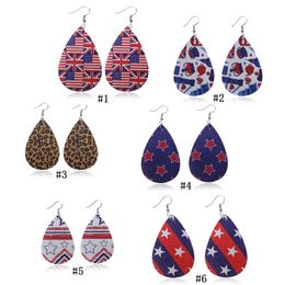 Women Ethnic Lichee Pattern Leather Dangle Earrings For Girls American flag Star printing Drop Earrings Fashion Bohemian Jewellery