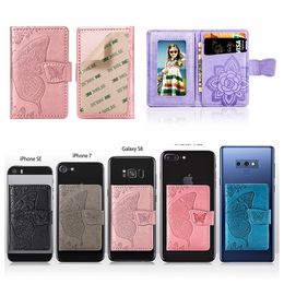 Universal Back Phone Card Slot 3M Sticker Cases Leather Stick On Wallet Cash ID Credit Card Holder Flower Butterfly For iPhone 14 13 12 11 XS XR 8 7 6 Note 20 S22 S21 S23