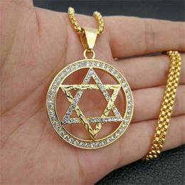 Religious Magen Star of David Pendants Necklace Gold Colour Stainless Steel Hexagram Necklace Women/Men Iced Out Jewish Jewellery