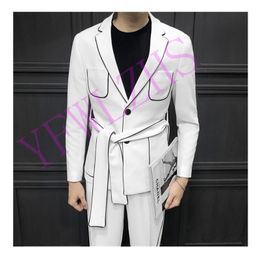 Handsome Two Buttons Groomsmen Notch Lapel Groom Tuxedos Men Suits Wedding/Prom/Dinner Man Blazer Jacket Pants Tie B159