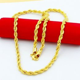 -18K echte vergoldete Edelstahl Seilkette Halskette 4mm für Männer Goldketten Modeschmuck Geschenk HJ259