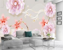 3d Wallpaper Custom Photo Mural Wave Line Drawing Gold Flowers Living Room Bedroom Background Wall Decoration Mural Wallpaper