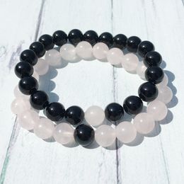 MG0331 2019 New Design Couples Gem Stone Bracelet Set Black Onyx Rose Quartz Bracelet Love Commitment Bracelet Yin Yang Jewellery