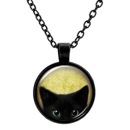 -Customized Vintage Glass Cats Charms Collar Plata Bronce Antiguo Mate Negro Magia Tiempo Joya Colgante Suéter Collar de Regalo Joyería