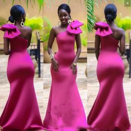 Hot Pink Evening Dresses One Shoulder 2019 Prom Gowns With Big Bow Mermaid Custom Made Formal Occasion Party Dresses New Coming M73