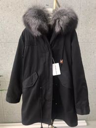 Classic Lavish silver for fur trim Mukla furs black fur lining black long parkas winter snow coats Sweden Germany