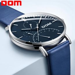 DOM Casual Sport Watches for Men Blue Top Brand Luxury Military Leather Wrist Watch Man Clock Fashion Luminous Wristwatch M-511