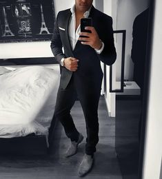 Black Formal Men Wedding Tuxedos Slim Fit One Button Pants Suits Shawl Lapel (Jacket+Pants) High Quality Blazer