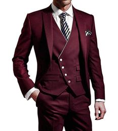 Handsome Groomsmen Peak Lapel Groom Tuxedos Mens Wedding Dress Man Jacket Blazer Prom Dinner Three Piece Suit(Jacket+Pants+Vest)