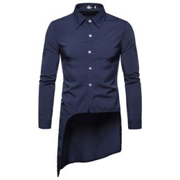 New Foreign Trade Men's Leisure Fashion Personality Tailoring Long Swash Tail Square Collar Row Button Long Sleeve Shirt