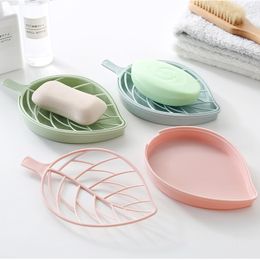 Leaf Shape Soap Dish Double Layers Drainage Rack Soap Holder Case Plastic Creative Household Bathroom Accessories