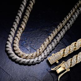 New Deigner Gold Plated Mens Bling Full Diamond Twist Chain Choler Necklace for Men Ice Out Cubic Zirconia Miami Curb Hip Hop Rapper Jewellery