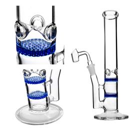 Thick Hookah Bong Dab Rig 2 Layers Blue Perc Honeycomb Water Pipe Bongs Glass Pipes Oil Rigs Geady Bubbler With Bowl