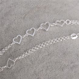 Love elegante hoja 925 Plata Tobillera Cadena Cristal Pulsera de Pie Amor