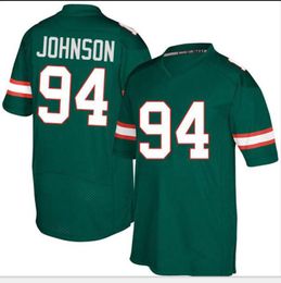 Men Lady and Youth orange MIAMI HURRICANES #94 DWAYNE JOHNSON real Full embroidery Jersey Size S-5XL or custom any name or number jersey