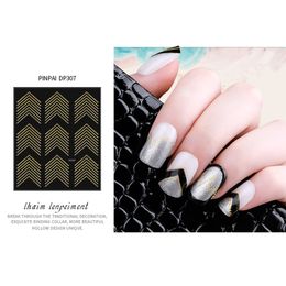 Na011 Złoty Metalowy 3d Naklejki Nail Stripes Fala Linia DIY Nail Art Naklejki Manicure Klej Naklejka Wody Water Slajd Wskazówki Naklejki