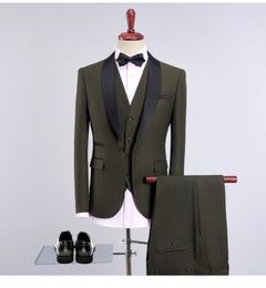 Burgundy Wedding Tuxedos Two-Button Army Groom Suit Set Groomsman Suit Wedding Party Business Suit (Jacket+Pants+Vest) Custom Made YY033