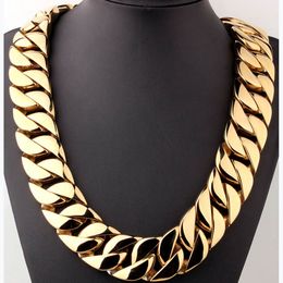 23mm/32mm T Show Super Heavy Curb Cuban Boys Mens Chain Necklace Gold Tone Oversize Stainless Steel Exaggerate Hip hop Jewelry