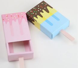 50Pcs Ice Cream Shape Gift Boxes Wedding Party Candy Box Cartoon Drawer Gift Bag for Kids Party Favor Box Blue Pink boxes