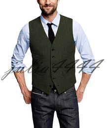 Vintage Tailor Made Men Groom Vests Farm Wedding Wool Vests Custom 2019 Slim Fit Mens Suit Vest Prom Wedding Waistcoat with Four Pockets