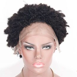 Cambodian Kinky Curly Lace Front Wig Natural Colour Pre Plucked Short Human Hair Wigs Bleached Knots