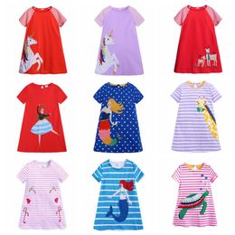 Toddler Girl Clothes Embroidered Animal Girls Dresses Short Sleeve Children Princess Dress Boutique Summer Kids Clothing 15 Designs 5292