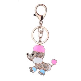 Drip Alloy Keychain Chaveiro Drop Oil Glaze Cute Poodle Dog Rhinestone Beads Crystal Keychain Stainless Key Ring Key Chain