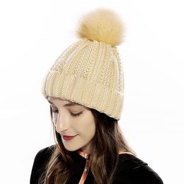 New Autumn Winter Women's Knit Hat Wool Ball Beanies Cap Big Girls Lady Knitted Hat Warm Cap Crochet Hats M225