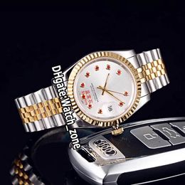 New 36mm DateJust 126234 Red Diamond Silver Dial Miyota Automatic Mens Watch Fluted Case Two Tone Gold Jubilee Bracelet Unisex Watch_Zone