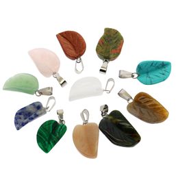 Fashionable hot selling natural gem pendant set 12 mixed Colour semi-precious stone leaf shape agate pendant
