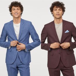 Handsome 2 Pieces Groom Wedding Tuxedos Slim Fit Groomsman Wear Men Suits Wedding Prom Best Man Casual Blazer (Jacket+Pants)