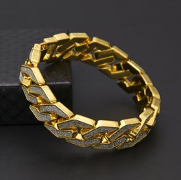 New Fashon 16mm Gold Silver Diamond Mens Luxury Cuban Link Chain Bracelet Hip Hop Iced Out Rhinestone Rock Rapper Jewelry Gifts for Guys